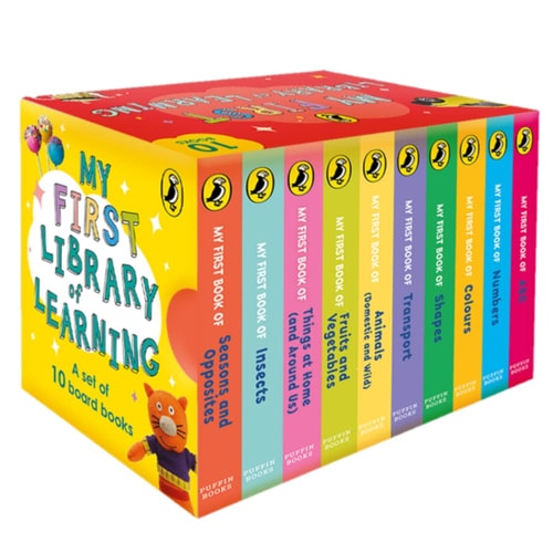 My First Library of Learning: Box Set, Complete Collection of 10 Early Learning Board Books for Super Kids, 0 to 3 ABC, Colours, Opposites, Numbers, Animals (homeschooling/preschool/baby, Toddler) cover
