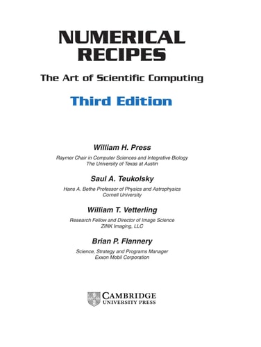 Numerical Recipes 3rd Edition The Art of Scientific Computing cover