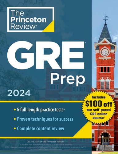 Princeton Review GRE Prep, 2024 5 Practice Tests + Review & Techniques + Online Features cover