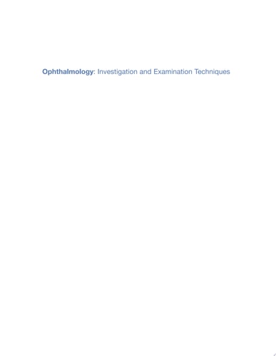 Ophthalmology Investigation and Examination Techniques cover