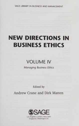 New Directions in Business Ethics cover
