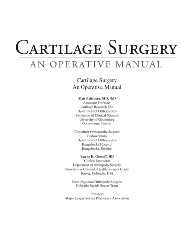 Cartilage Surgery An Operative Manual cover