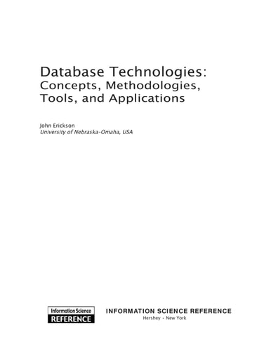 Database Technologies Concepts, Methodologies, Tools, and Applications cover
